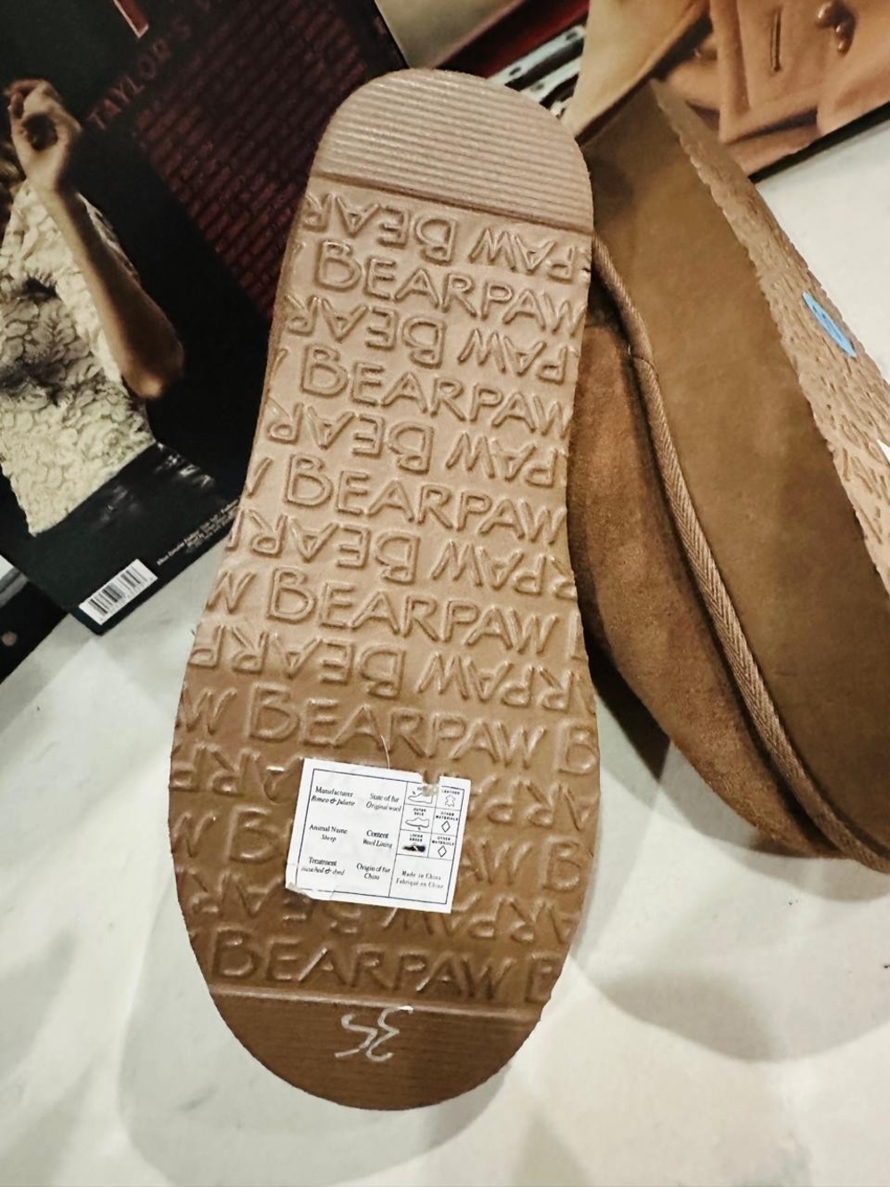 BearPaw Tan Suede Shearling Platform Ankle Boots - Picture 3 of 8